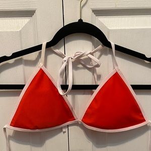 👙Red Triangle Halter Bikini Top with White Trim👙